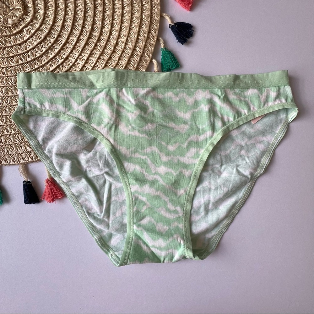 Victoria's Secret Stretch Cotton Bikini Panty Green Waves Small NEW